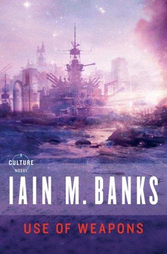 Cover of a paperback edition of Use of Weapons by Iain M. Banks, showing a stylized starship silhouette against a dark background