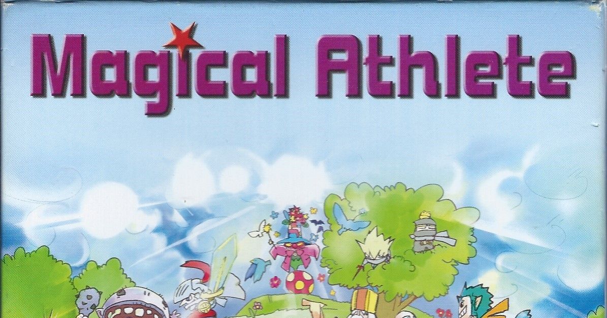 Box art for Magical Athlete, showing a cartoonish lineup of fantasy racers at a starting line